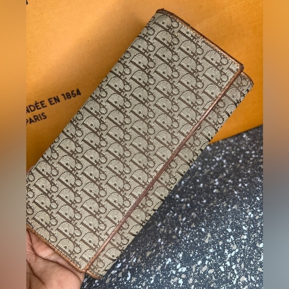 Christian Dior CD Caramel Brown Oblique Monogram Logo Flap Long Wallet - Picture 2 of 16